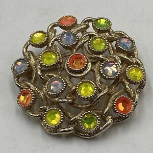 SARAH COVENTRY Signed "Moon Lites" Iridescent‎ Multicolored Rhinestone Brooch